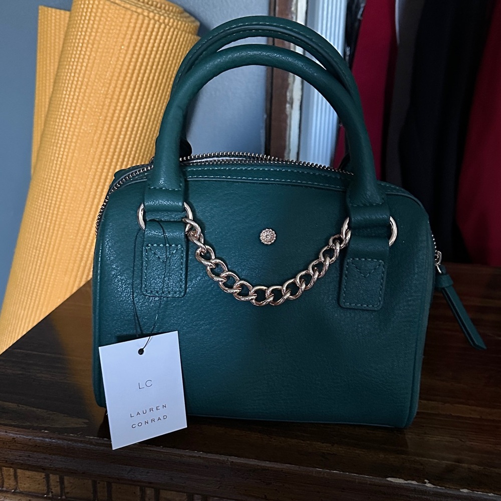 LC Lauren Conrad Green  Mini Satchel with Gold Chain Cross Body